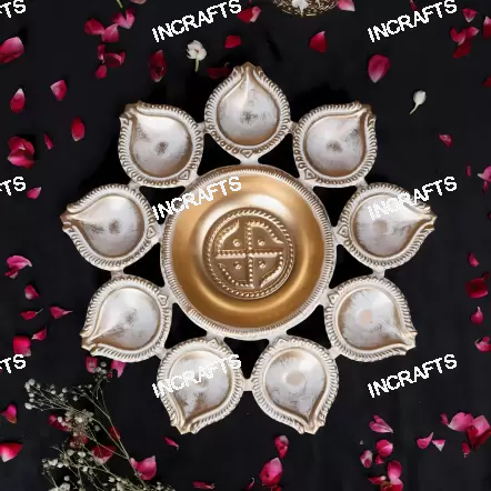 Decorative White & Gold Diya Urli
