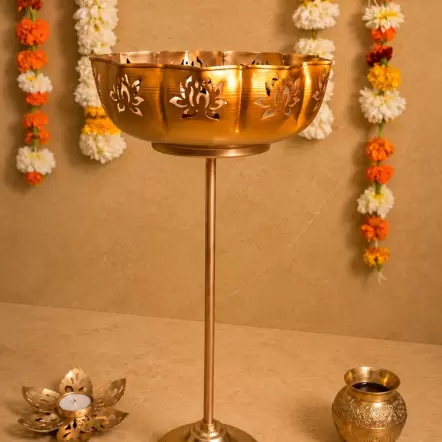 Standing Lotus Urli Antique Finished