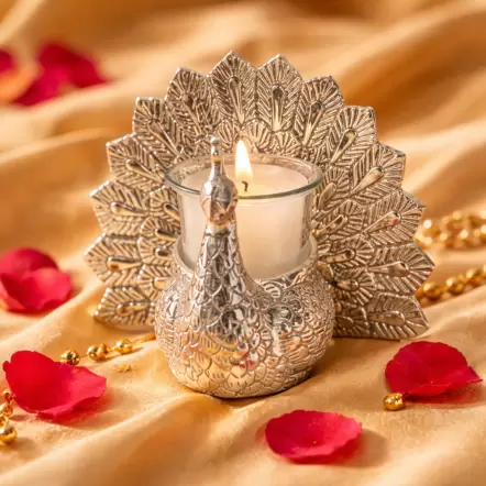 Silver Peacock Tealight Candle Holder