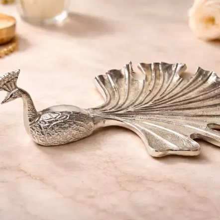 Silver Peacock Decorative Platter