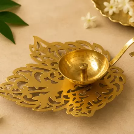 LEAF SHAPED BRASS & IRON DIYA