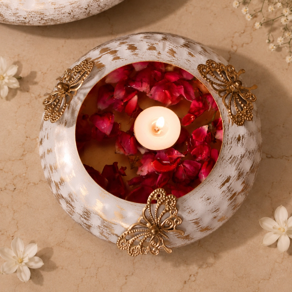 ANAYA DECORATIVE WHITE AND GOLD BUTTERFLY URLI