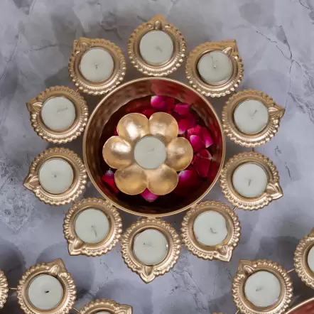 Floral Diya Urli With Floating Diya