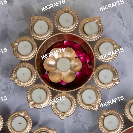 Floral Diya Urli With Floating Diya