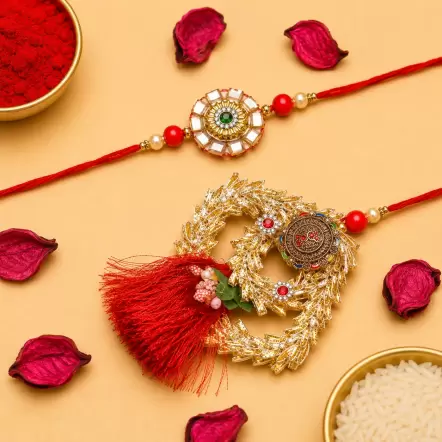 Premium Stone And Tassel Bhaiya Bhabhi Rakhi Set