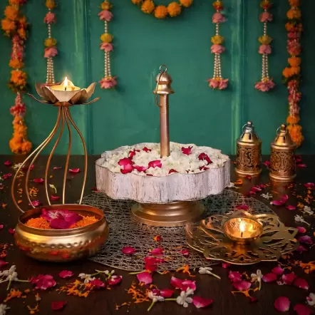 Golden Lotus Urli & Diya Decor Combo