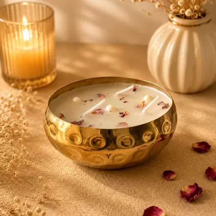 Golden Hammered Triple Wick Bowl Candle