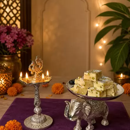 Royal Ganesha Diya & Elephant Sweet Platter Set