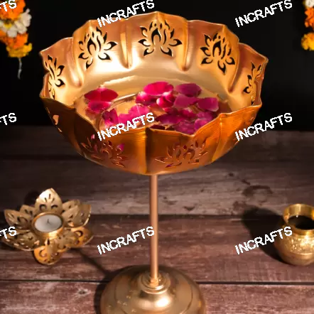 Standing Lotus Urli Antique Finished