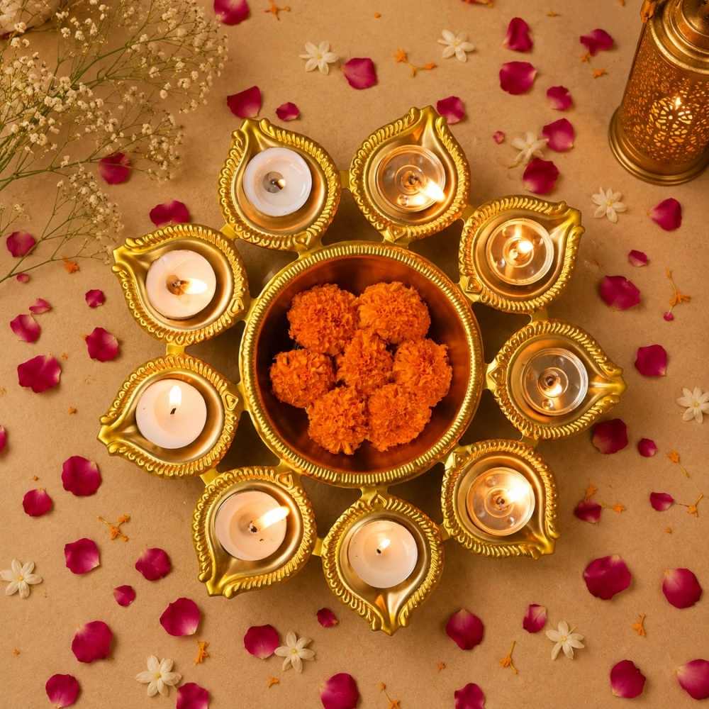 Decorative Yellow & Gold Diya Urli